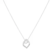 Finecraft Mother and Child Heart Necklace with Diamonds in Silver, 18"