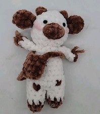 Handmade Chocolate Cow Crochet Stuffed Animal Plush Toy Small White Brown Pink