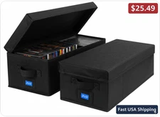Media Storage Box with Handles Lid - DVD CD Case Holder Organizer 2-Pack New