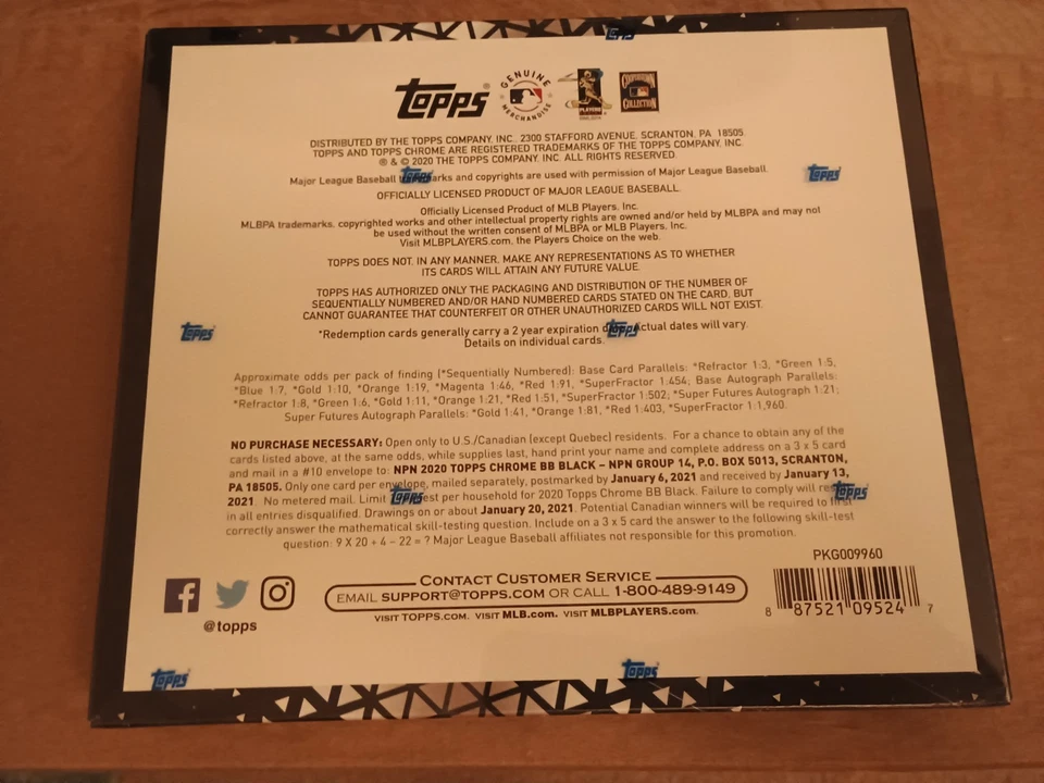 2020 Topps Chrome BLACK Baseball FACTORY SEALED HOBBY BOX MLB Trading Cards - Image 2 of 3