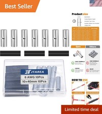 6 AWG Non Insulated Butt Connectors Crimps 6AWG with Heat Shrink Tube Pure Co...