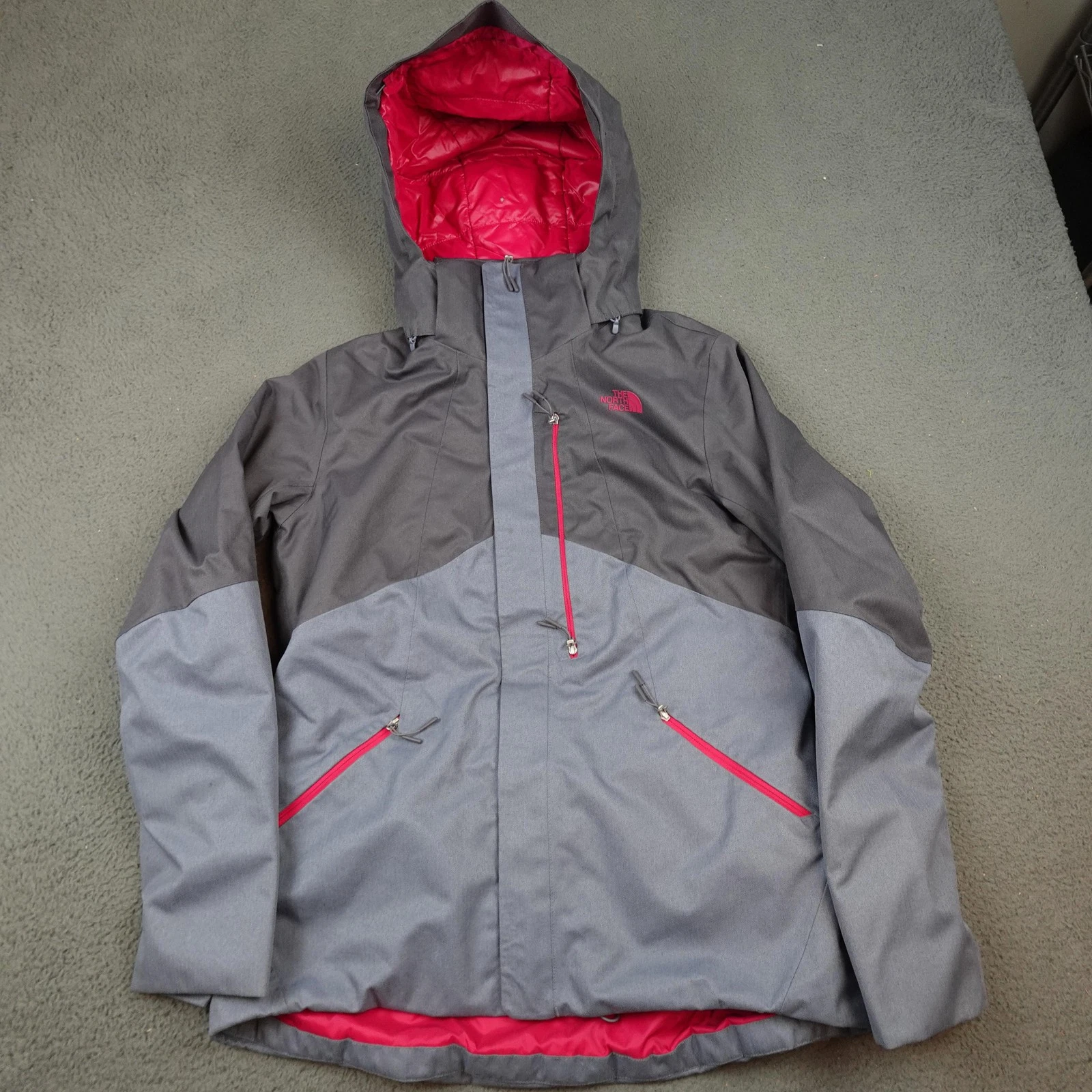 The North Face Jacket Womens Large Gray Pink Hooded Insulated Ski Snow NF0A3LKU