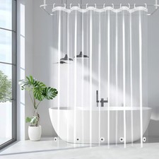 EurCross Clear Shower Curtain Liner 72x78 with 5 Magnet Weights No Hooks