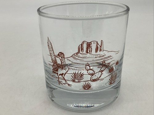 Vintage Roadrunner Desert Scene Rocks Whisky Glass