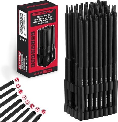 Extra Long Security Bit Set: 32-Piece S2 Steel Screwdriver Drill Bits for Tamper