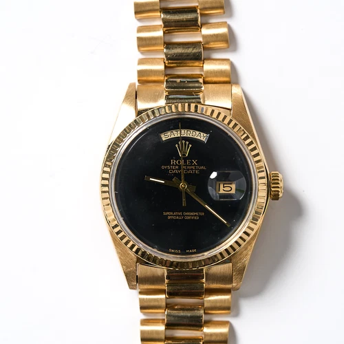 Rolex Day-Date 36mm 18K Yellow Gold Black AM Dial President Watch Model 1803