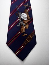 Polo Ralph Lauren Hand Made In USA Silk Blue Polo Equestrian Tie Vintage 56  