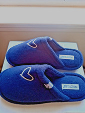 Woman's New, Navy Blue, Memory Foam Slippers with heart, size 8  18
