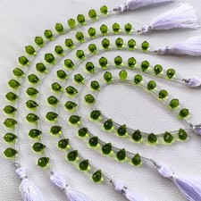 Cuentas de cuarzo color peridoto 10x7 mm facetadas en forma de lágrima hilo 7"