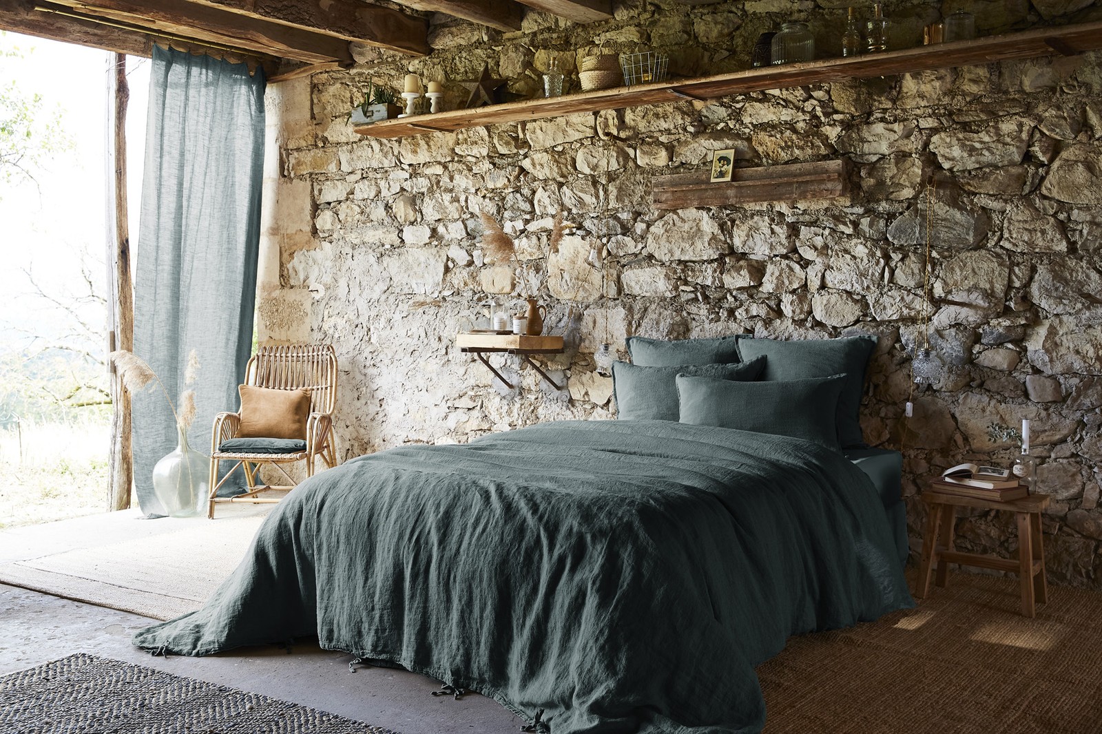 Housse de couette 220x240 cm lin ardoise hypoallergénique pour un sommeil réparateur