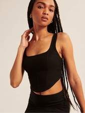 Abercrombie  Fitch Scoopneck Cropped Corset Top - Black - Size Small
