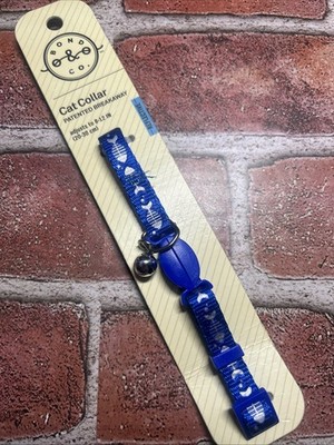 Bond & Co. Cat Breakaway Collar Reflective 8-12 In (20-30cm) Blue Fish Bones New