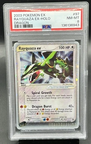 2003 POKEMON EX DRAGON #97 RAYQUAZA EX-HOLO PSA 8