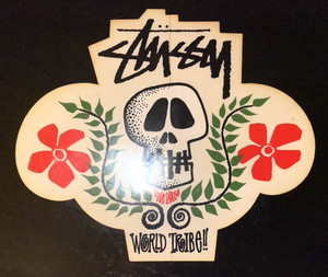 Vintage 1990's Stussy Sticker Skull Flowers Logo Surf Skate Rare Decal