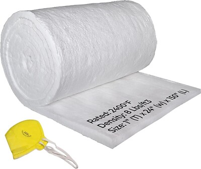 1'' Ceramic Fiber Insulation Blanket 2400F 8# High Temp Insulation 24'' X 12.5'