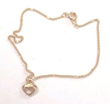 Gold Tone Heart Charm Bracelet Dainty Chain 8 inch