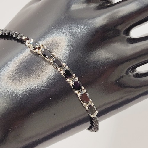 Black Onyx and Sparkling Faceted Black Spinel Silver 925 STS Bracelet 7.5 Inch - Picture 10 of 21