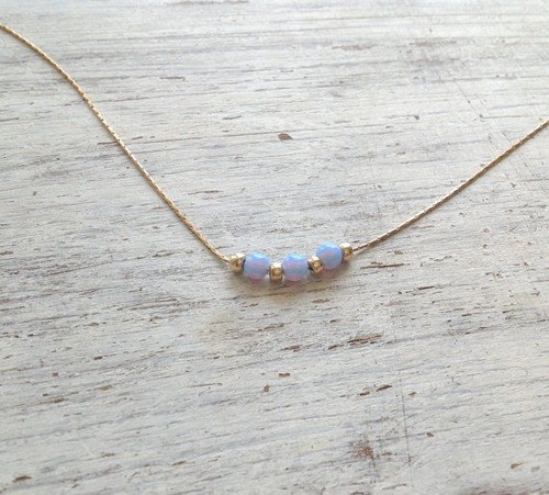 14k Yellow Gold Filled OPAL Bead Necklace Pendant WOMEN FASHION - Picture 6 of 11