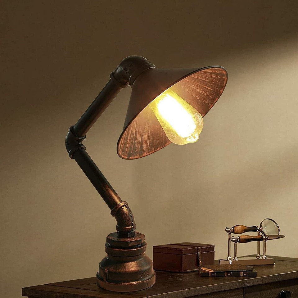 Vintage Industrial Desk Lamp Steampunk Rustic Red Water Pipe