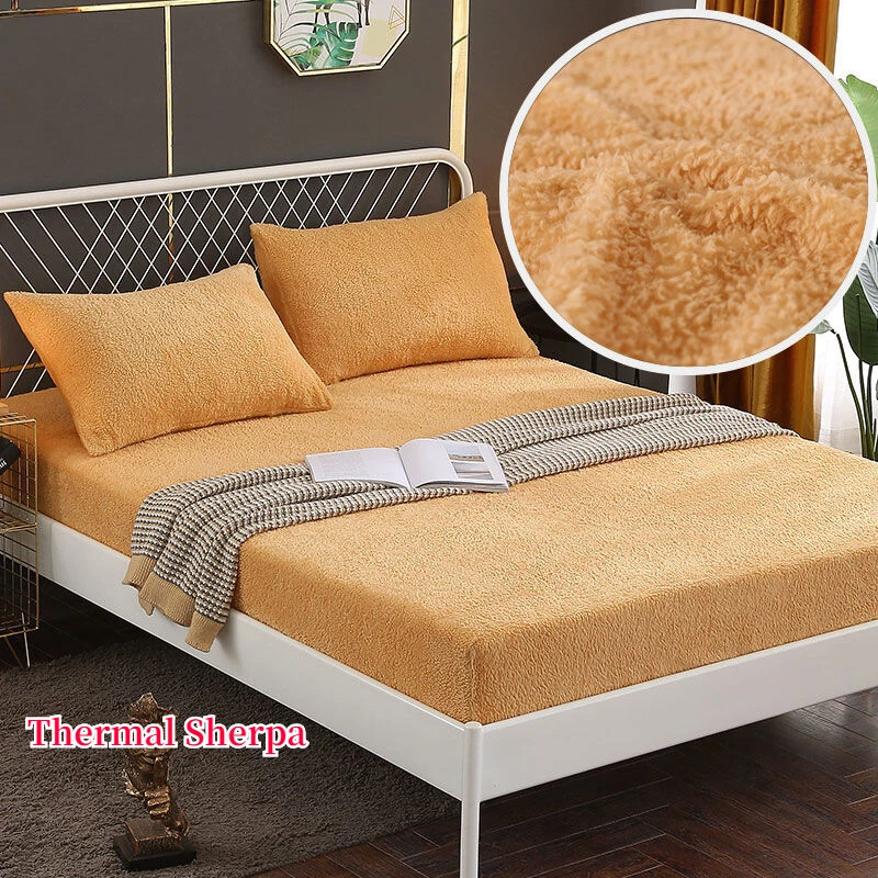 Sherpa Fleece Fitted Bed Sheet Non-slip Thermal Elastic Mattress