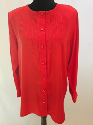 Jaclyn Smith new red embroidery women top size 12          T390