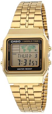 Casio Unisex A500WGA-1 World Time Wristwatch, Stainless Steel, Gold, New