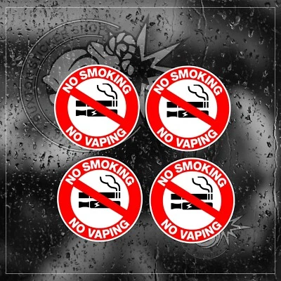 BUXTON STICKER SHOP 4x No Smoking Circle Stickers Vaping- 55mm circle - Car, Van, Lorry, Taxi, Uber