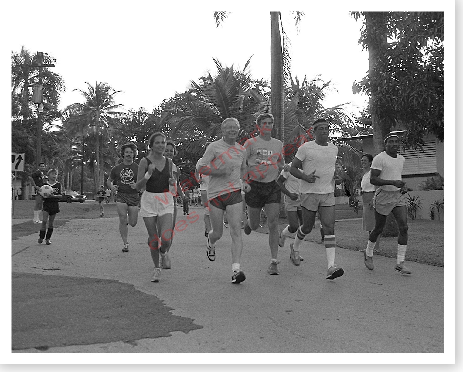 Jimmy Carter 1982 Jogging with Soldiers In Puerto Rico 8x10 Silver