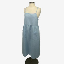 Urban Outfitters Size S Blue Midi Dress Linen Blend Beach Coastal Minimal Lagom