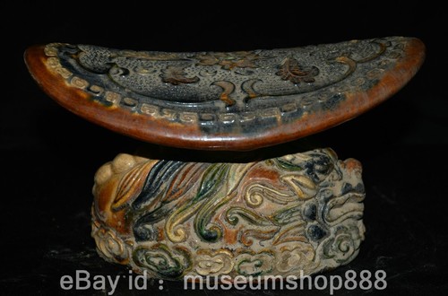 7.6" Old Chinese Tang Sancai Porcelain Lion Beast Flower Pattern Statue Pillow - Picture 9 of 14