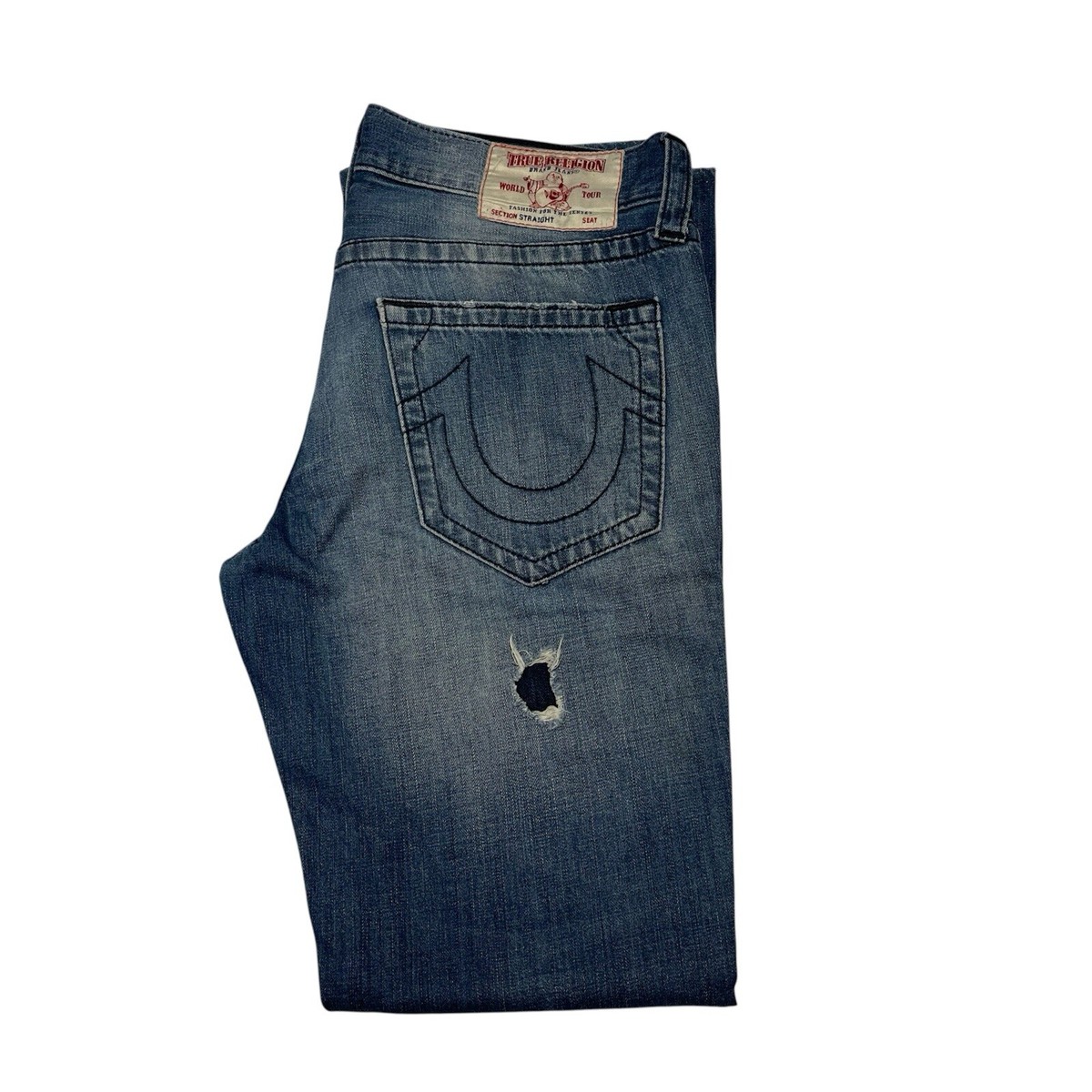 TRUE RELIGION SECTION STRAIGHT NO FLAP Distressed with Holes Men's