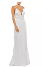 MAC DUGGAL PLUNGE V-NECK WHITE SATIN WHITE GOWN sz 0
