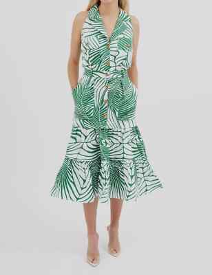 Andres Otalora Women's Manaos Cotton Sleeveless Printed Dress - Green - Size 4 - Green Plam Print