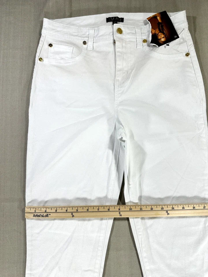 Pantalones de mezclilla para mujer Iman talla 8T blancos ajustados al tobillo 31,5 entrepierna nuevos con etiquetas #3882 Foto 4 de 4