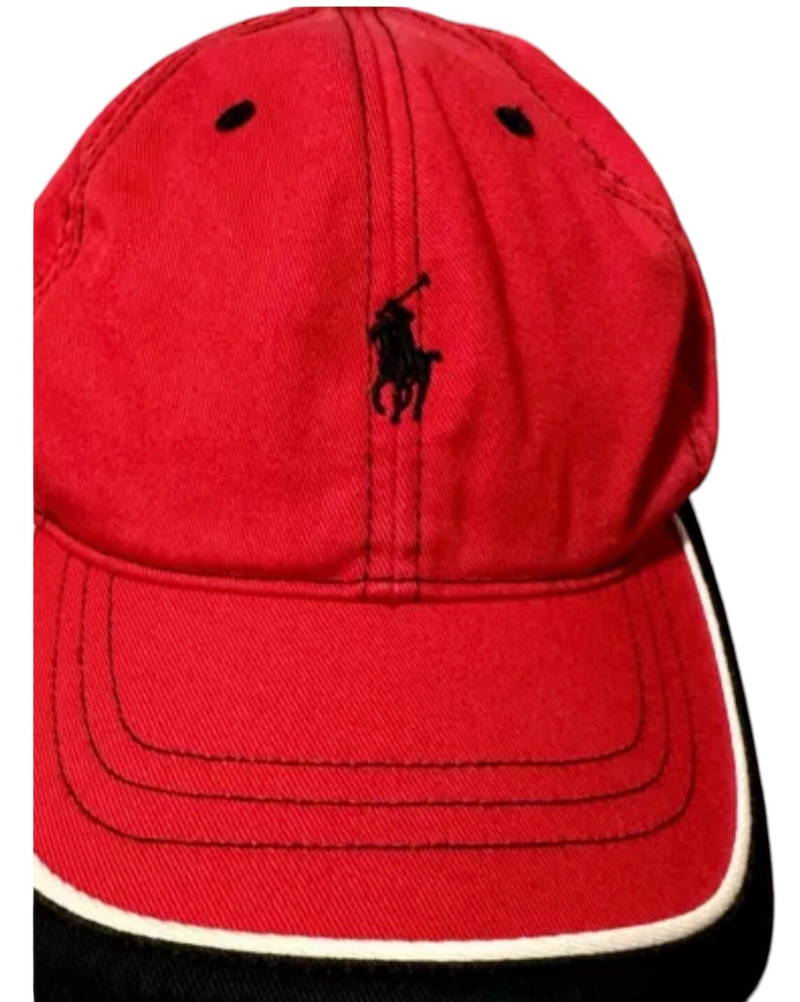 Cappello vintage Polo Ralph Lauren uomo cinturino fibbia posteriore rosso nero pony logo berretto
