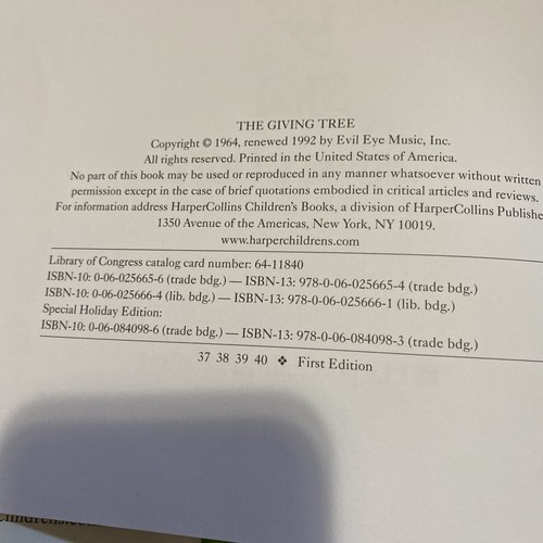 The Giving Tree by Shel Silverstien 1992 First Edition - Foto 4 di 4