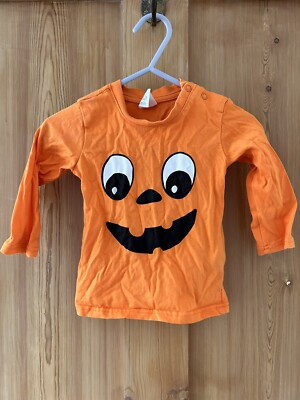 H&M Baby Langarmshirt orange Kürbis Halloween gruseliges Gesicht 4-6 Monate Baby