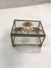 glass and brass trinket box dried flowers 4.5" x 3.5"