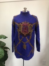 Vintage 80s/90s Mohair Blend Long Sweater  Size Small Crest Blue