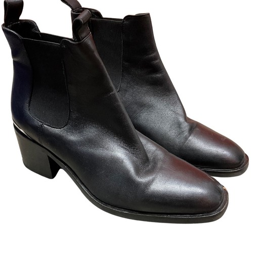 MA&LO Size 38/8 Black Made In Italy Chelsea Rand Leather Heels