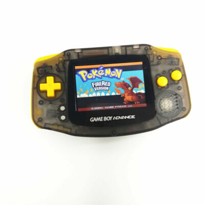 Clear Black GBA Game Boy Advance Console w/ iPS Backlight LCD MOD -Yellow Button