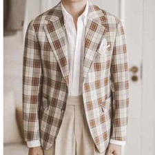 Men Lattice Blazer British Retro Lattice Men Blazer Single Breasted Jacket Pants