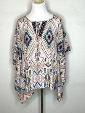 Jade By Johnny Was Women s Blouse Tunic Silk Haya Poncho Top Boho Aztec XS NWT