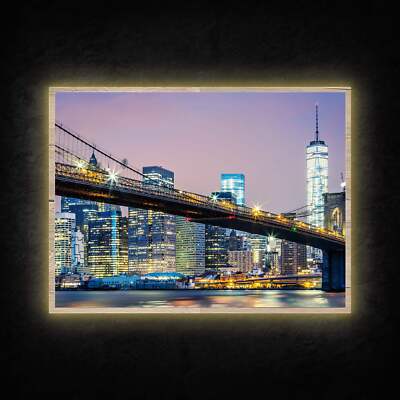 LED Leuchtbild - Brooklyn Bridge New York City - Leuchtendes Wandbild mit Rahmen