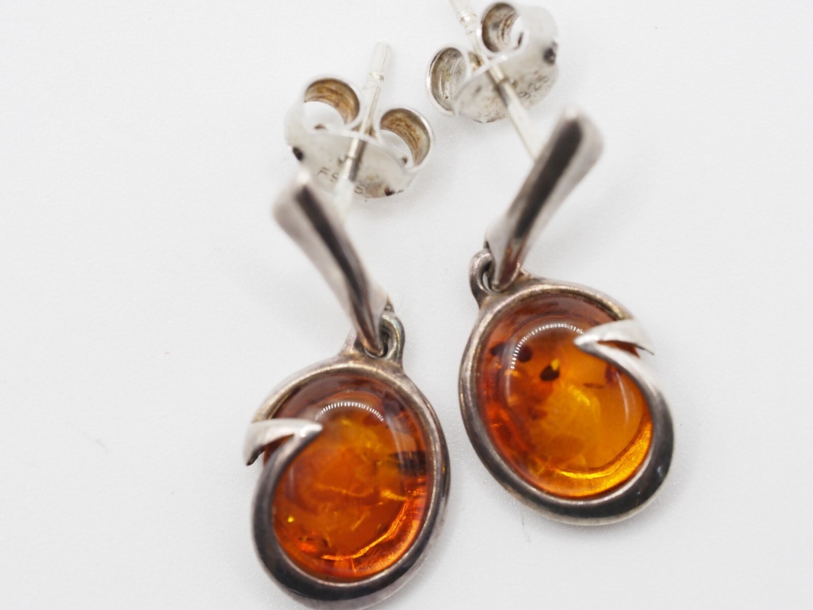 Photo 2 of Sterling Silver Amber Dangle Drop Earrings E12