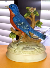 Vintage Gorham Bisque Porcelain Blue Bird Music Box Figurine-Tune Sunrise Sunset