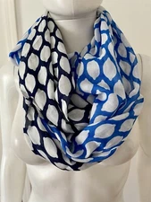 Kate Spade New York White / Royal & Navy Blue Circle Pattern Infinity Scarf