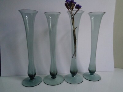 4 WMF Entwurf Erich Jachmann VASEN , 29 cm, Turmalin, Glas, 50-er, Bauhaus