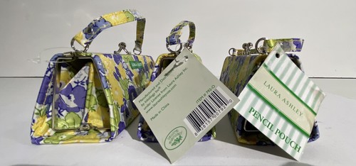Laura Ashley Floral Hard Case Snap Top 2 Pocket Pencil Pouches Small Purses 3 - Picture 2 of 14