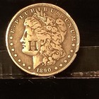 1890 O Morgan Silver Dollar with H Counter Stamp Mark On Cheek Rare — photo 2